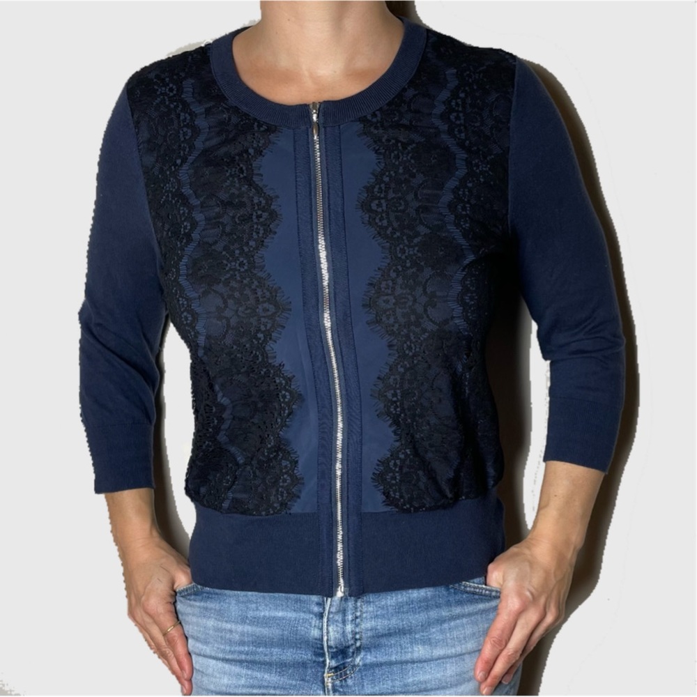 Banana Republic Lace Front Blue Cardigan Sweater